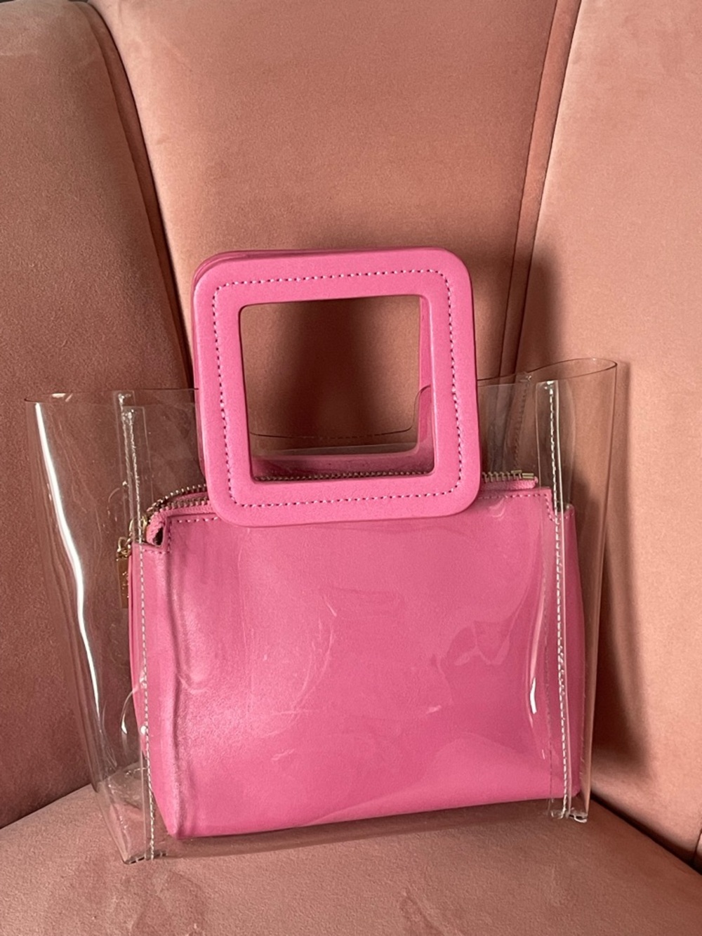 STAUD Pink Clear Square Handle Tote with Pink Pouch - Picture 4 of 5